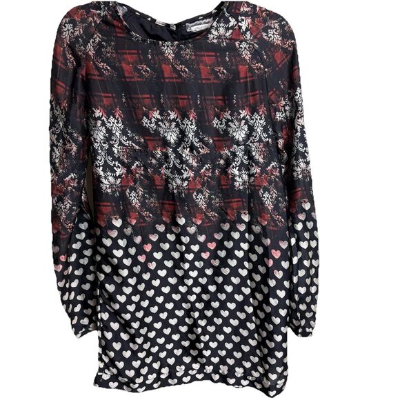 Fun Fun Colorful Mixed Print Long Sleeve Mini Dress Girls Size IT44/US 14 Hearts - Picture 1 of 10